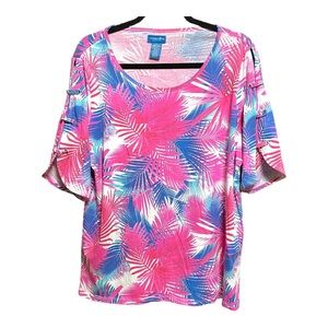 Caribbean Joe Pastel Palms Short Sleeve Cruzewear Vacation Tee XL